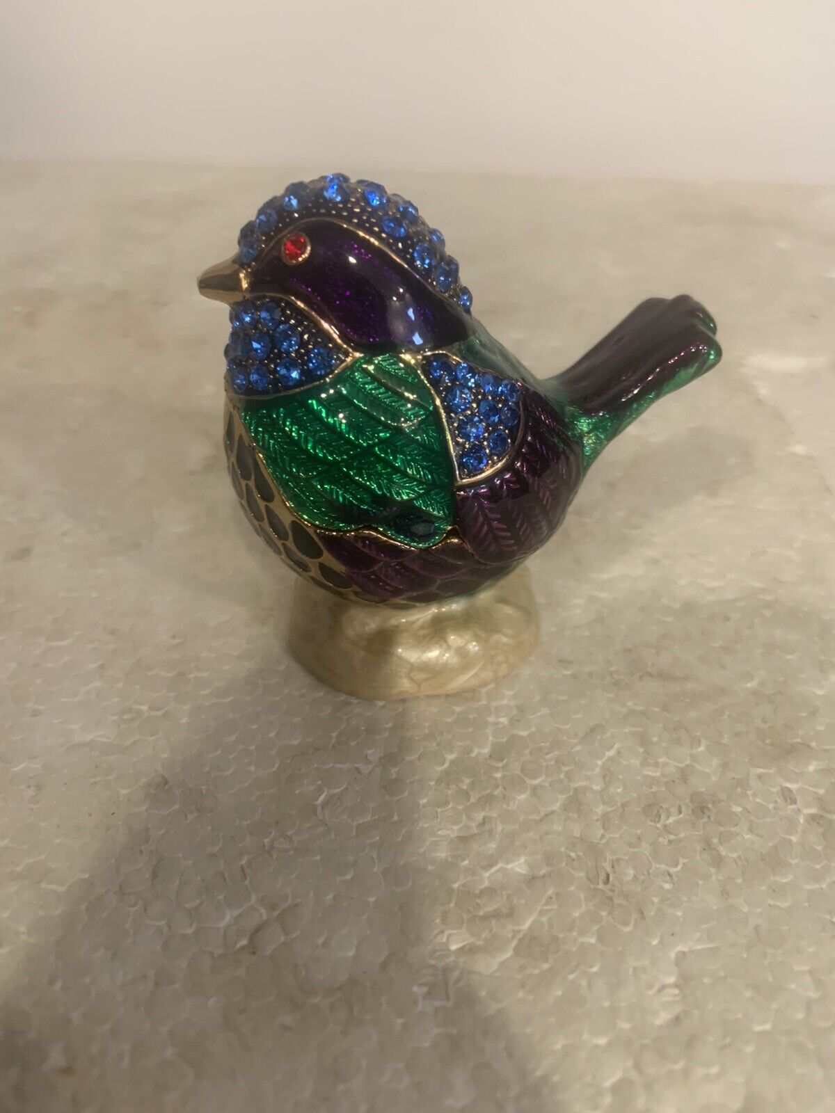 Vntg Mini Songbird Chickadee Enamel & Jeweled Trinket/Pill Box Multicolored New