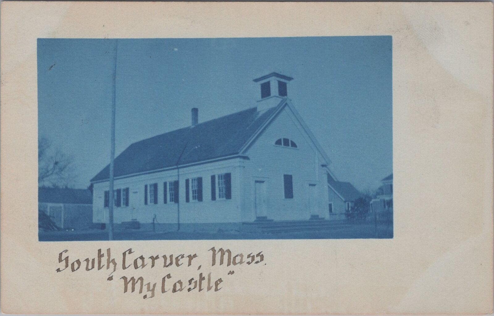 School South Carver Massachusetts My Castle 1907 Cyanotype RPPC Postcard