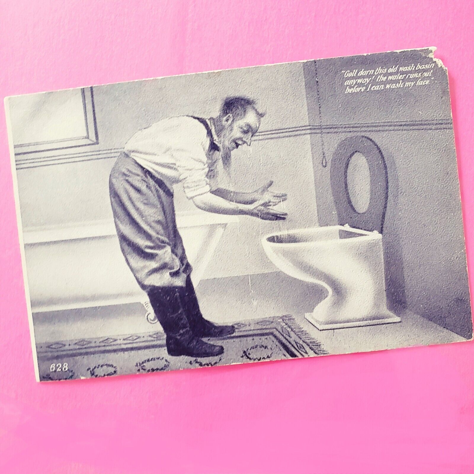Vintage Humor Postcard Black & White Goll Darn This Old Wash Basin Divided Back