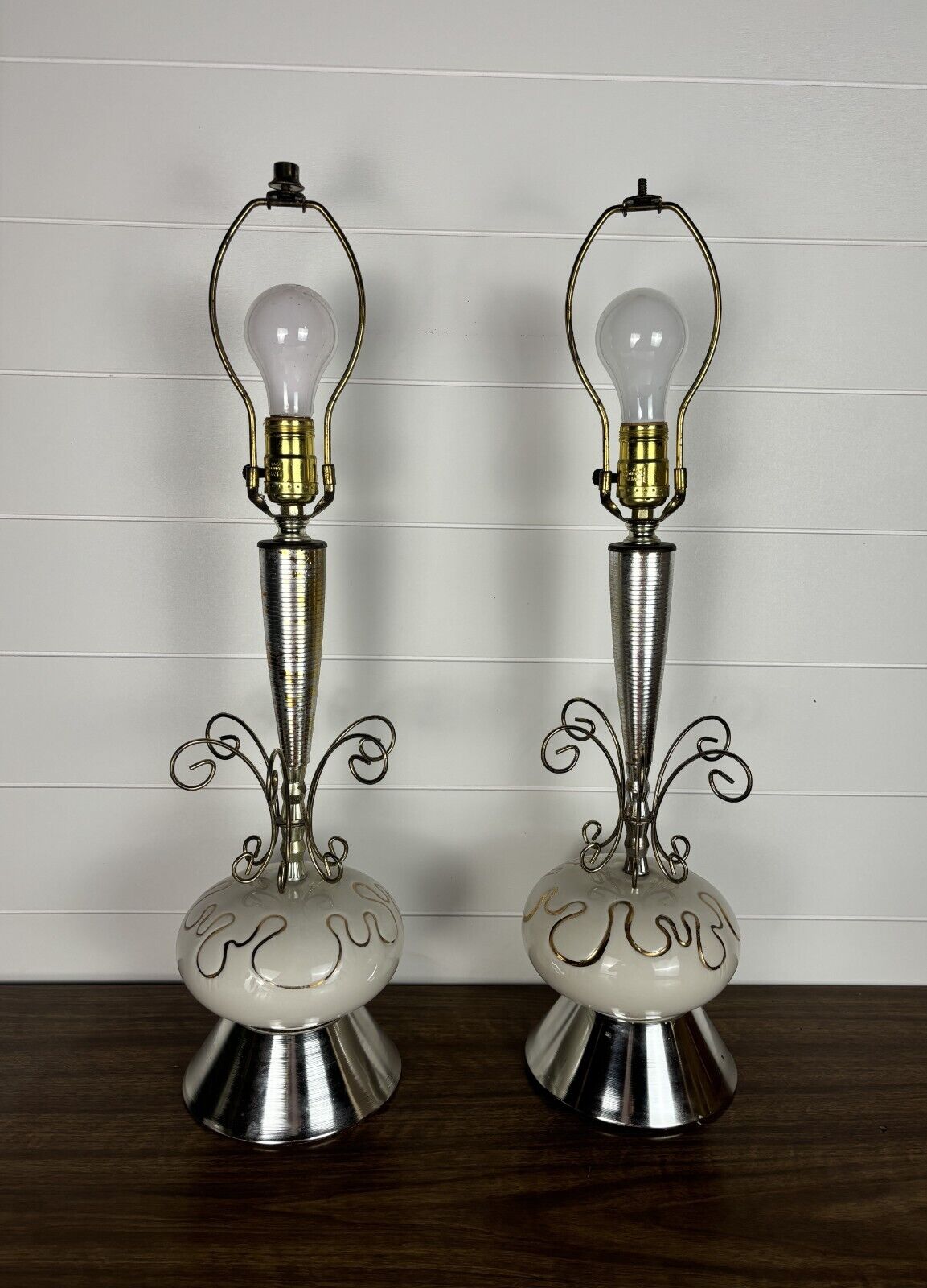 Vintage Pair MCM Atomic Table Lamps 24.5