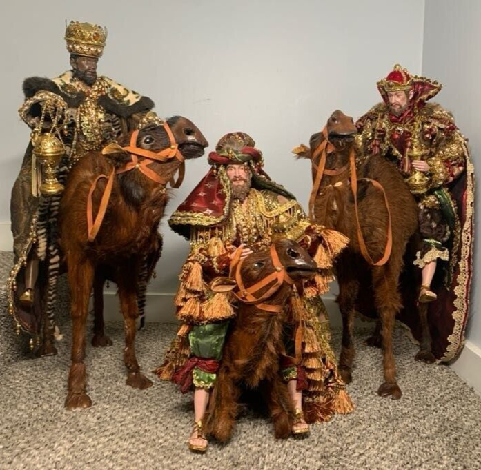 RARE - Mark Roberts 3 Wisemen / Magi with Custom Made REAL FUR Taxidermy Camels