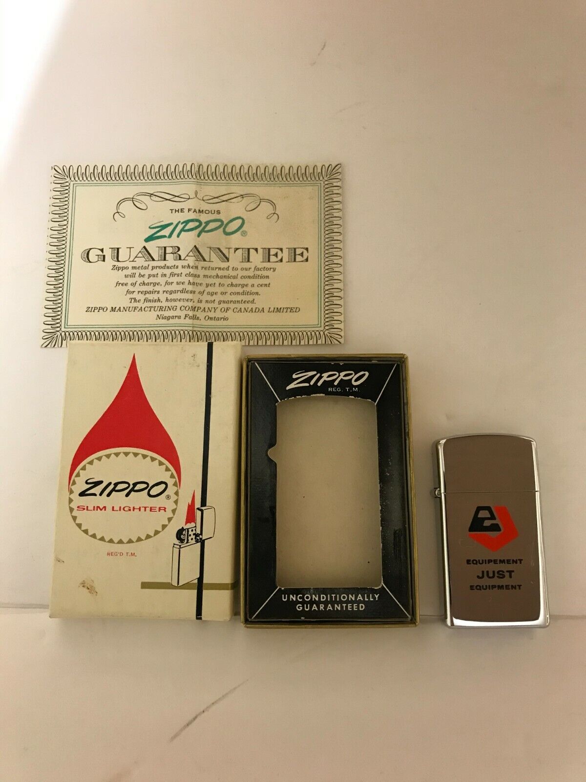 Vintage Rare 1968 Zippo Slim Lighter Equipement Just Equipment In Box Chrome