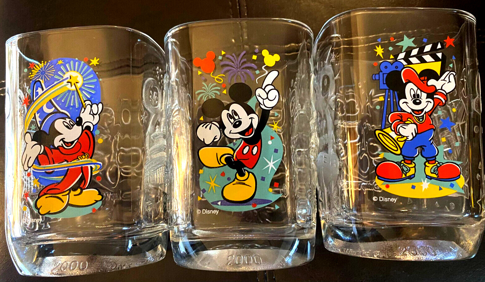 Vintage Set of 3 Walt Disney World Mickey Mouse McDonald's 2000 Magic Kingdom Gl