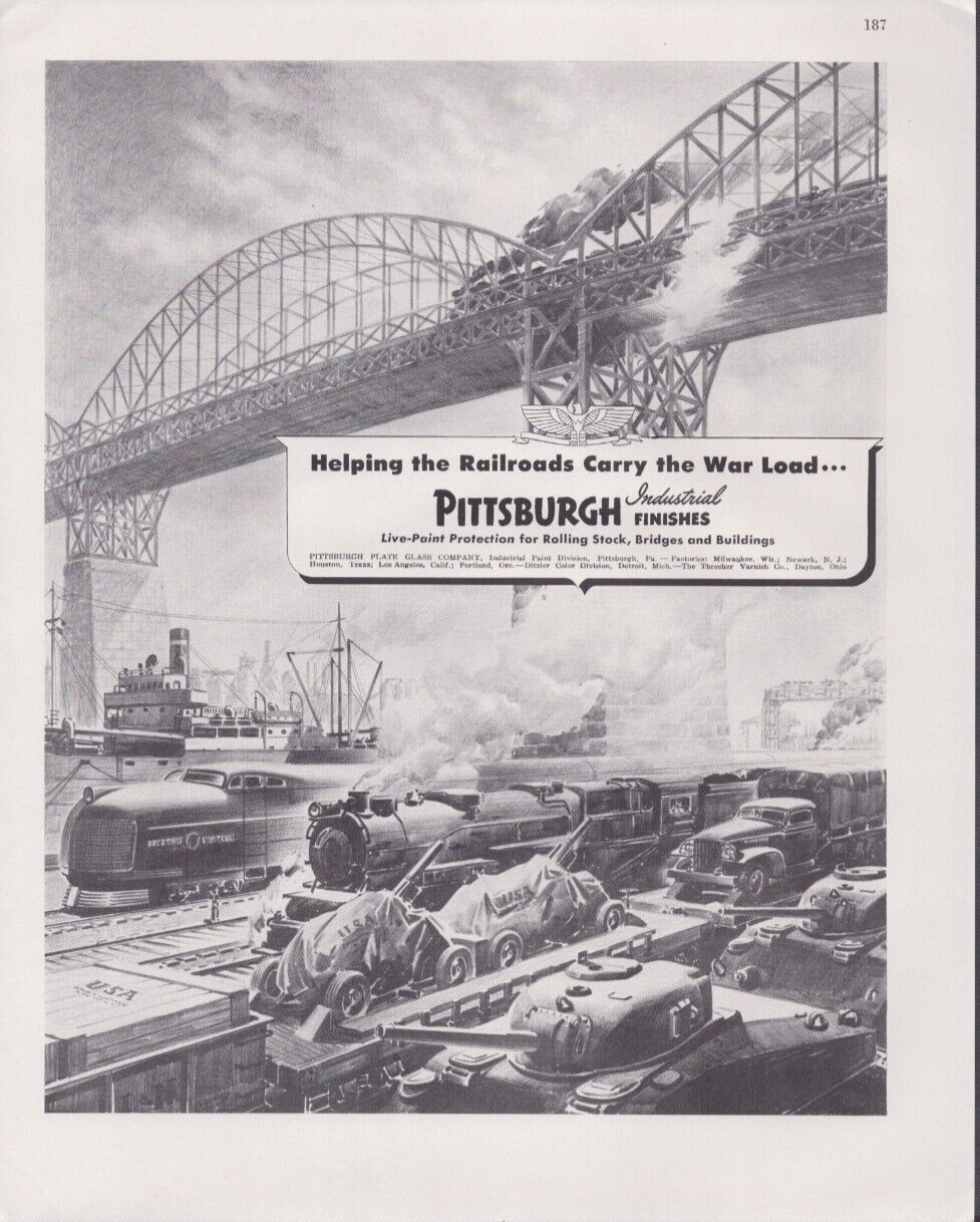 1943 Print Ad Pittsburgh Industrial Finishes Helping the Railroads Carry War