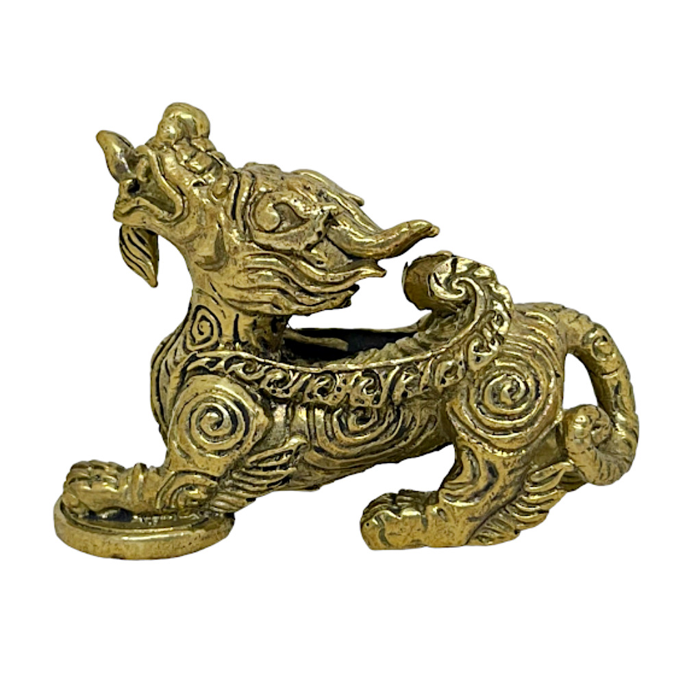 Pi Yao Amulet Piyao Pixiu Lucky Coin Feng Shui Chinese Dragon Brass Figure #1