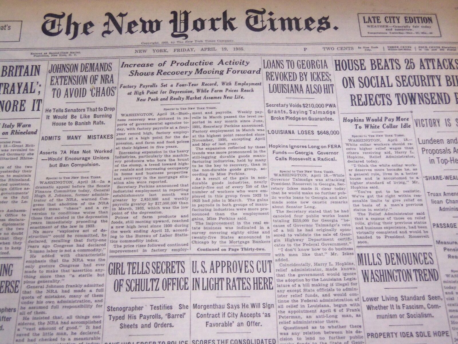 1935 APRIL 19 NEW YORK TIMES - LOANS TO GEORGIA REVOKED - NT 3802