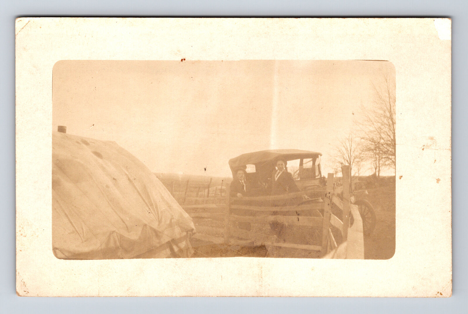 RPPC Uknown Farm Clyde Johnson Man Woman Old 1910s Car Real Photo Postcard