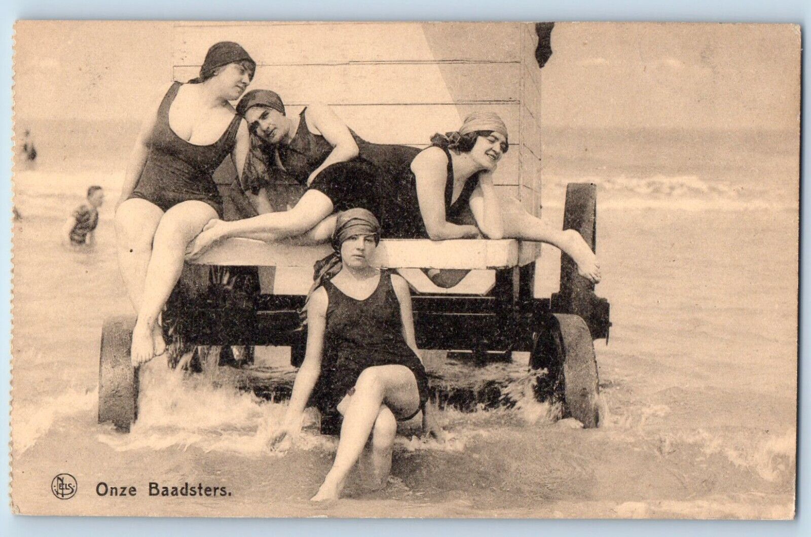 Risque Postcard Beach Bath House Bathing Beauty c1910\'s Posted Antique