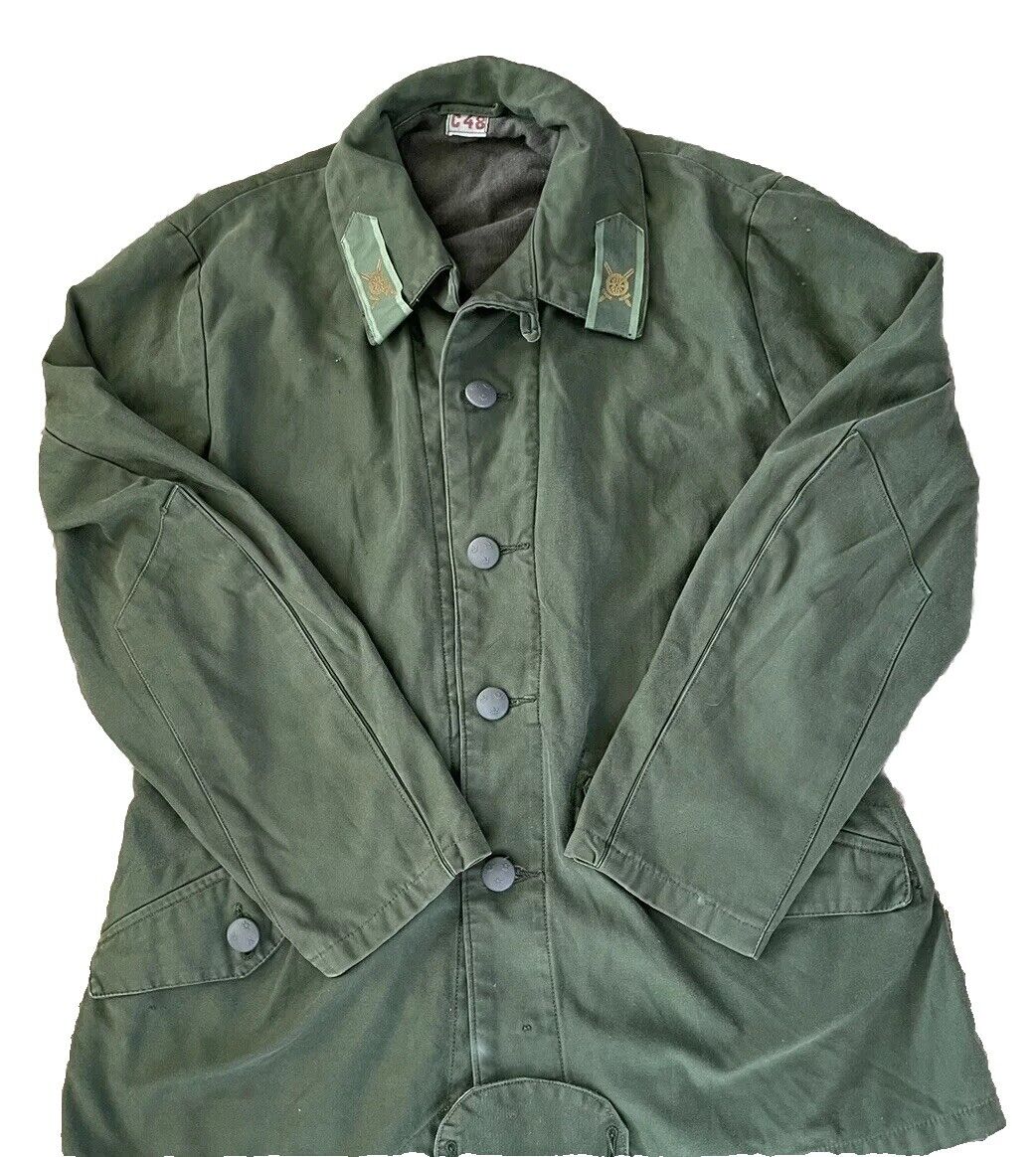 Genuine Vintage Swedish Army Olive Green Work Chore Jacket Military Coat C48