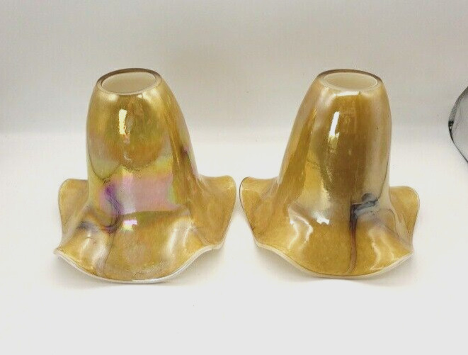 Vintage Replacement Glass Lamp Shades Iridescent caramel colored