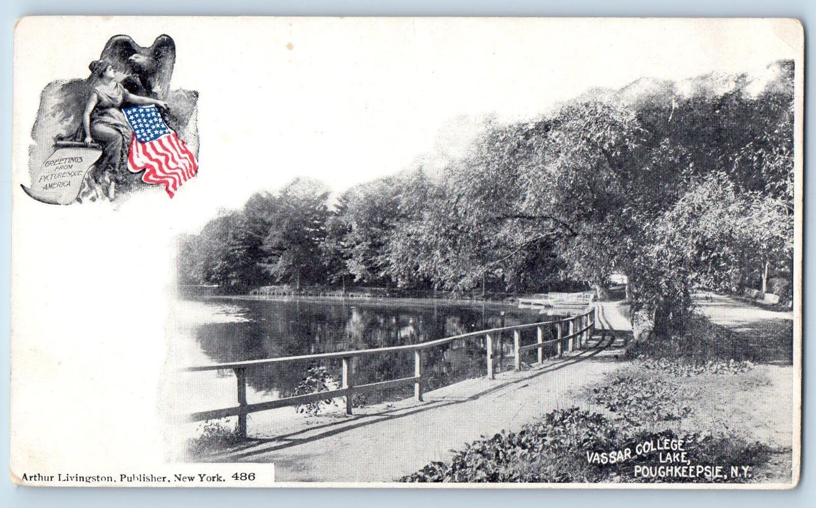 Poughkeepsie New York NY Postcard Vassar College Lake Scenic View c1905 Antique