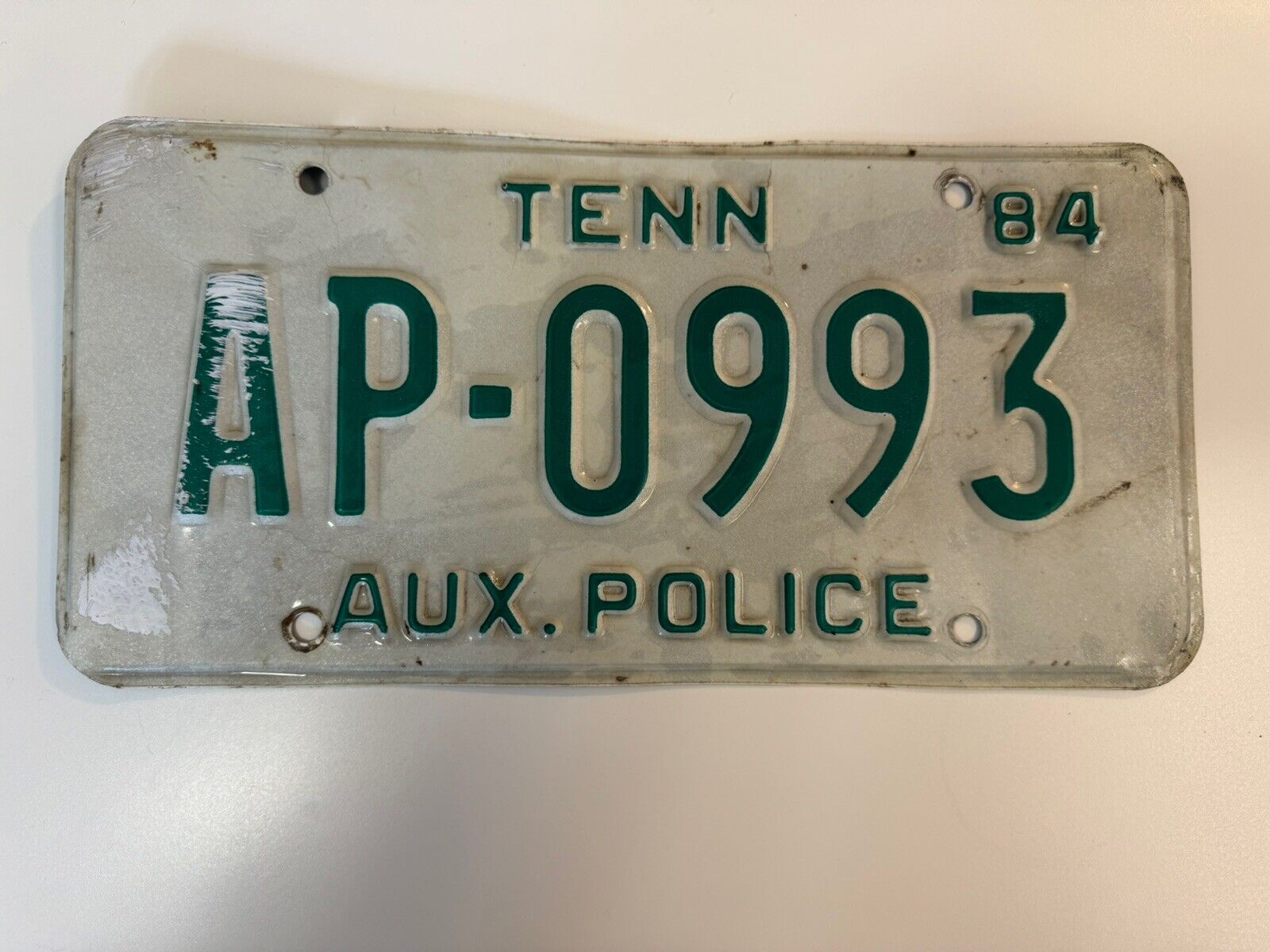 1984 Vintage Tennessee Auxiliary Police License Plate AP-0993 Good Condition
