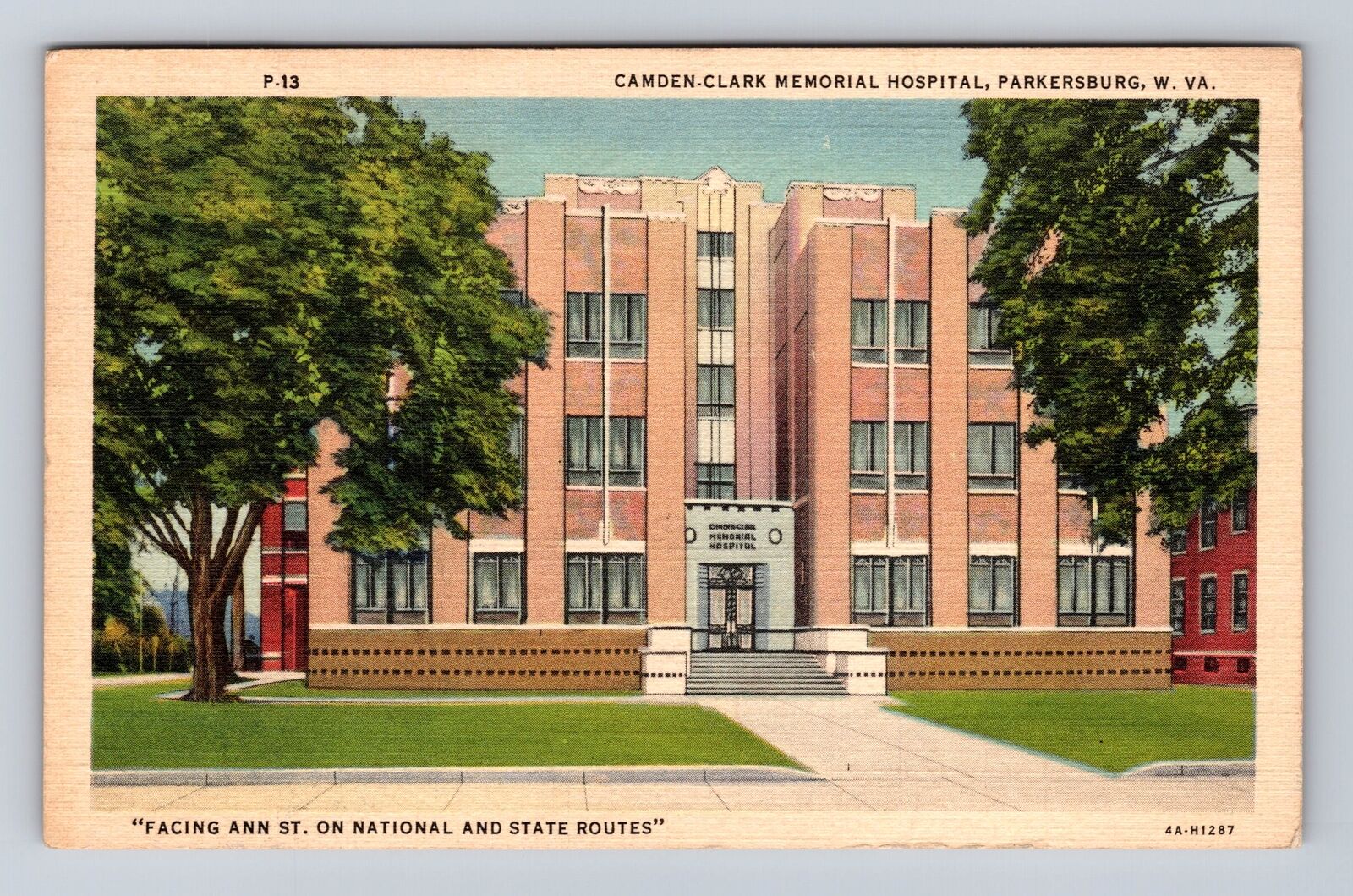 Parkersburg WV-West Virginia, Camden Clark Hospital, Vintage c1938 Postcard
