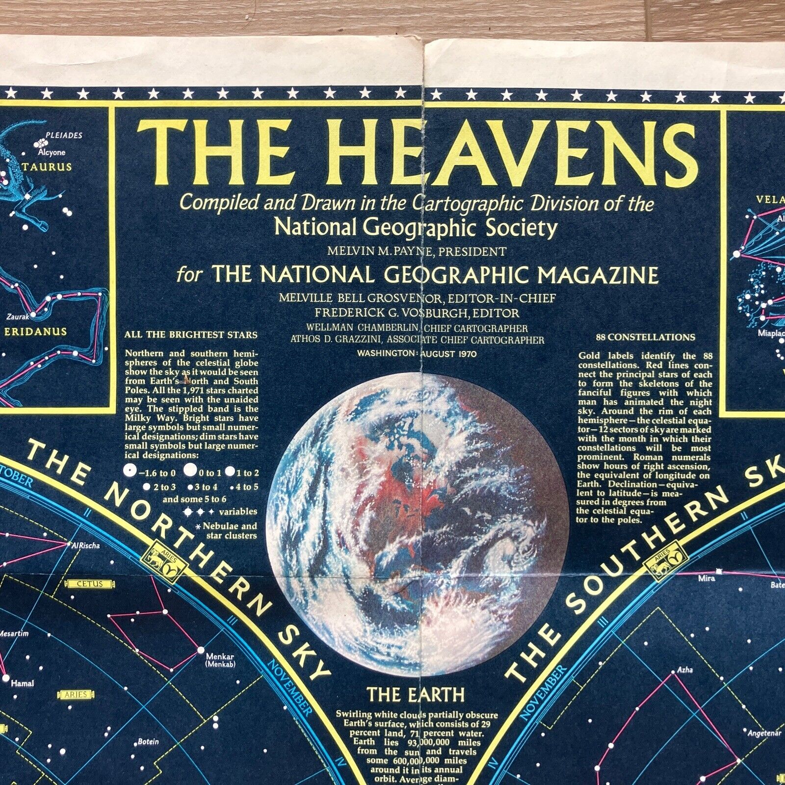 VTG 1970 Map of Heavens National Geographic Poster Star Chart Astronomy 35 x 23