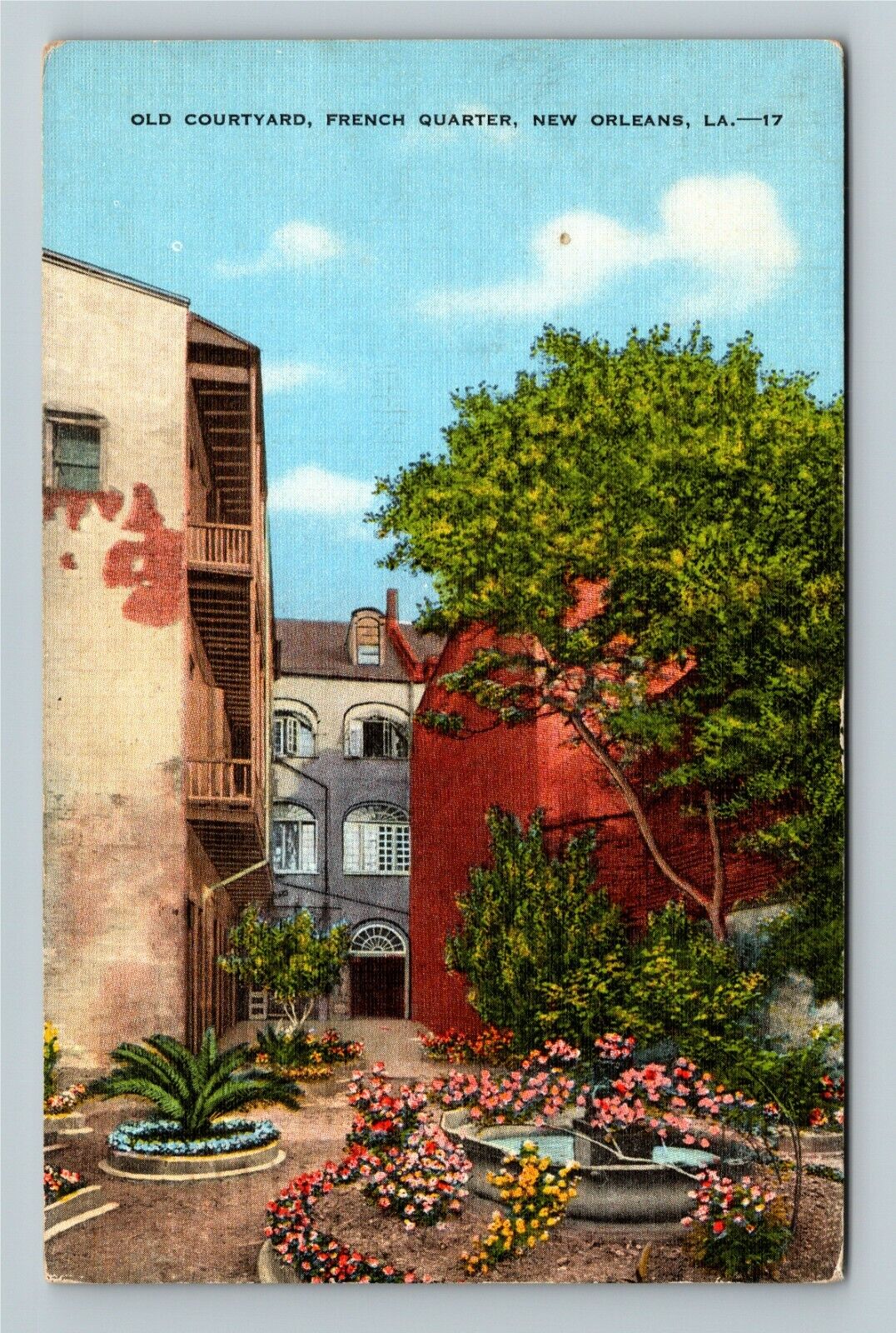 New Orleans LA-Louisiana Old Courtyard in French Quarters c1945 Vintage Postcard
