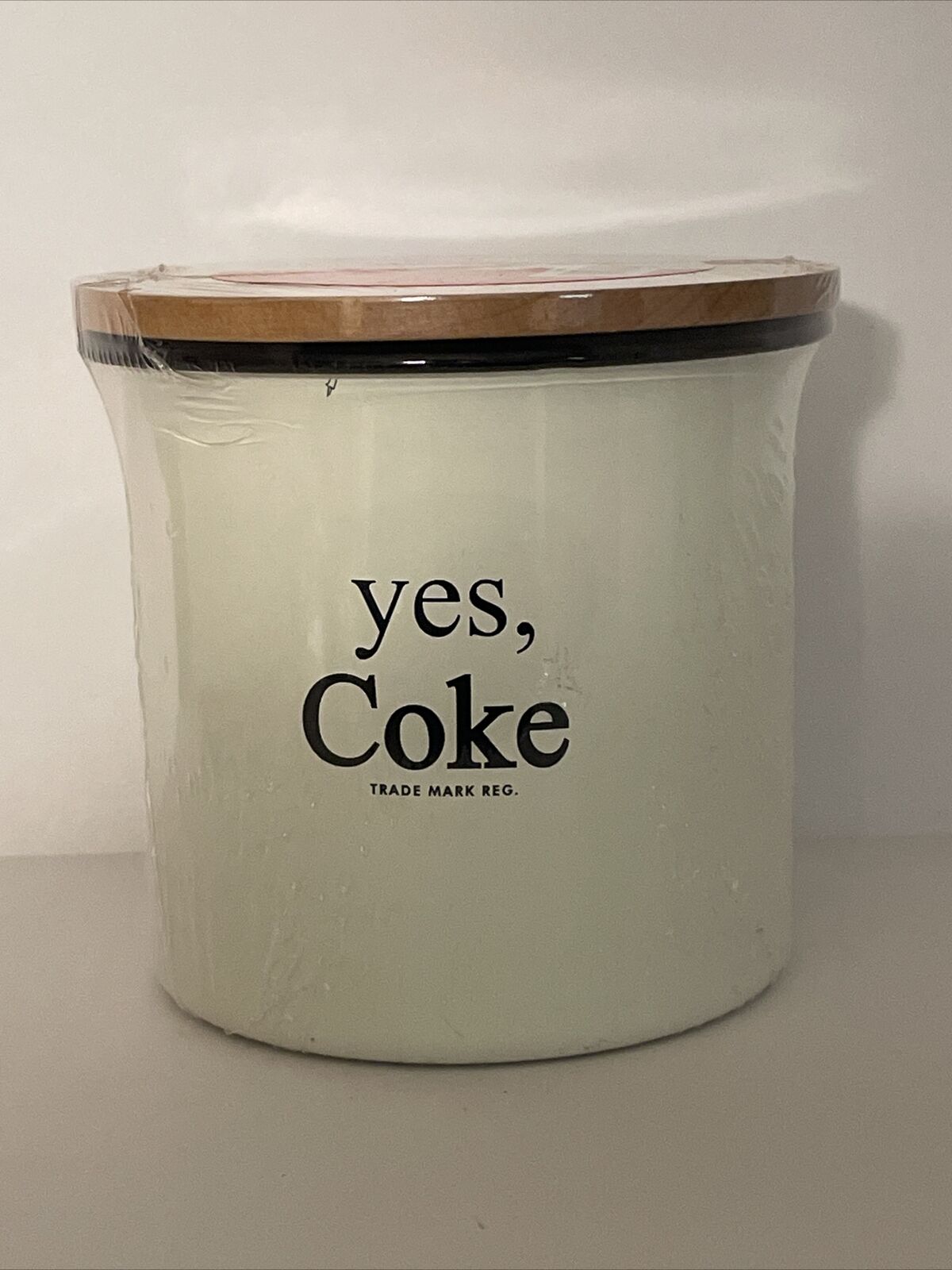 Yes Coke Enamel Canister Wood Lid Coca Cola BRAND NEW SEALED 20 Ounce