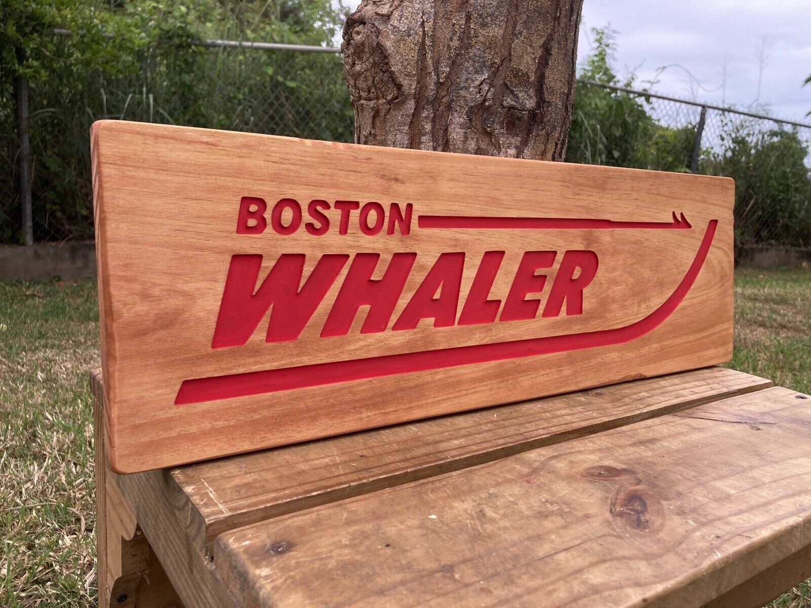 Boston Whaler Carved Wood Sign Nautical Rustic Vintage Antique Look