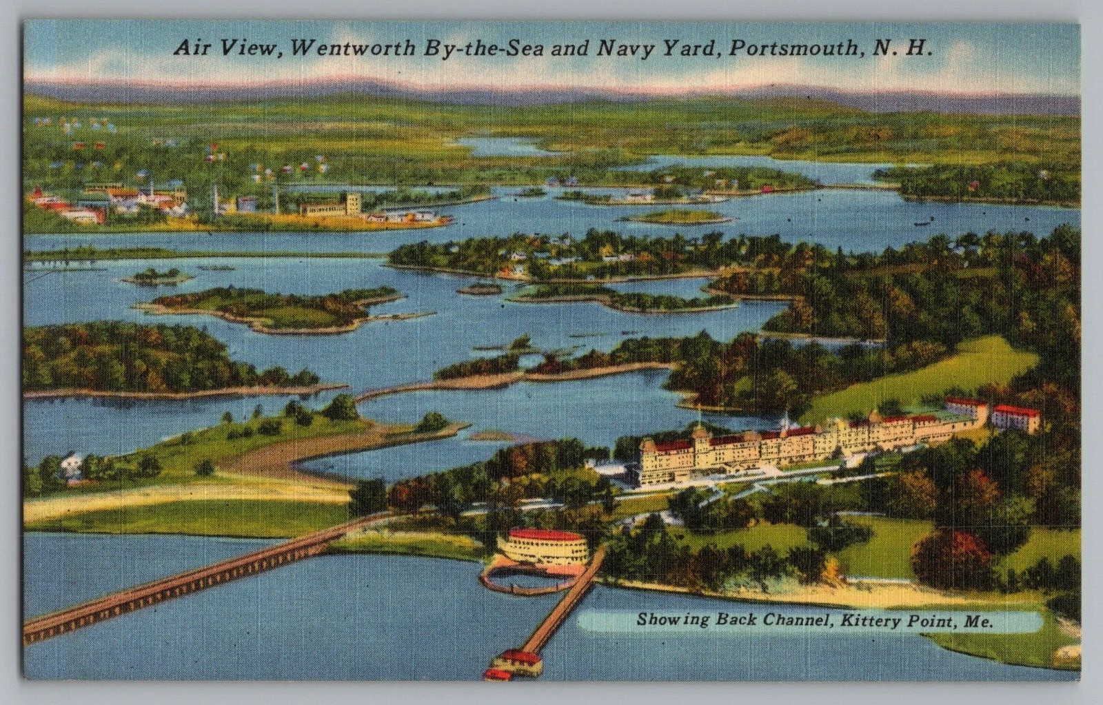 Postcard Air View, Wentworth By the Sea and Navy yard, Portsmouth, New Hampshire
