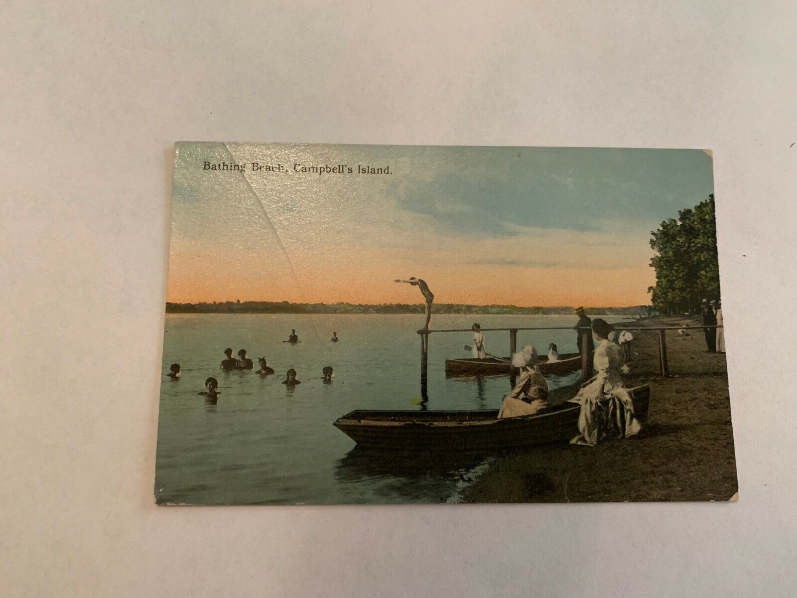 Vintage Bathing Beach Campbell's Island Illinois Postcard