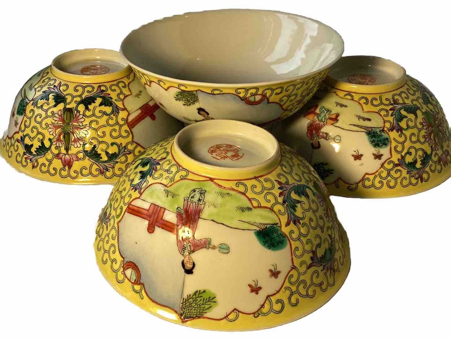 Vintage 1960’s Exquisite Set Of 5 Jingdezhen Colourful Porcelain Oriental Bowls