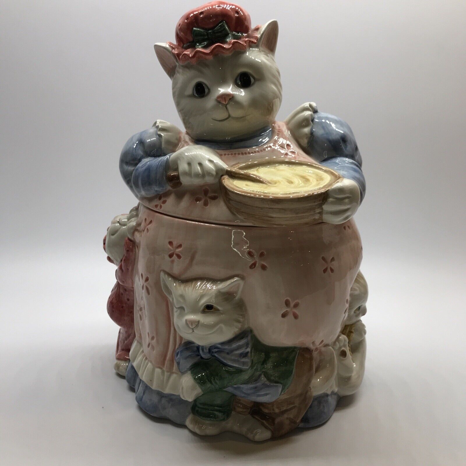 FITZ & FLOYD Cookie Jar, Vintage 1988 Cats, KITTENS OF KNIGHTSBRIDGE FF Ceramic