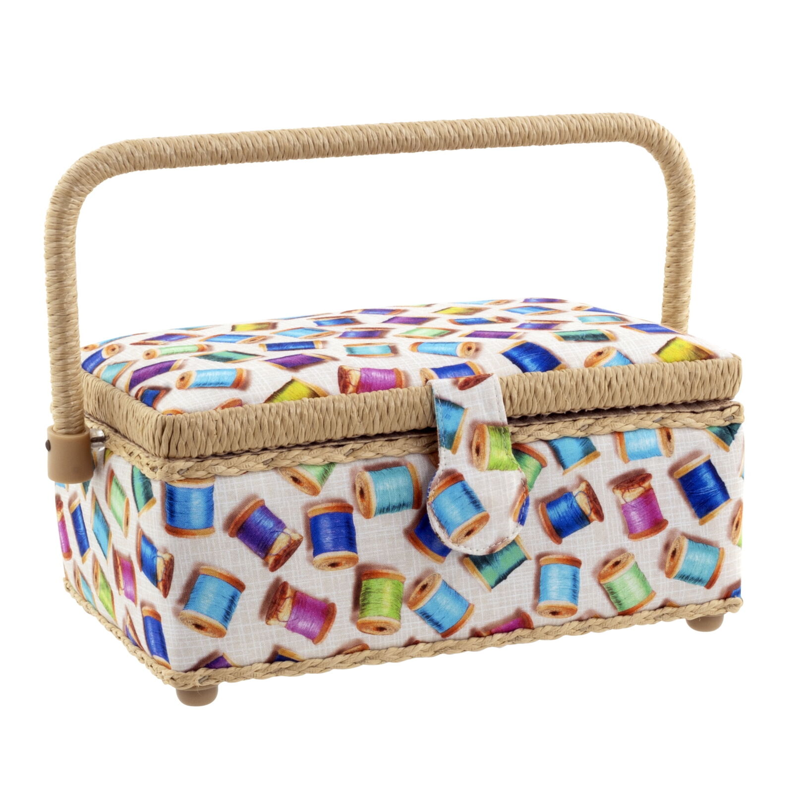 Small Sewing Basket, Colorful Thread Spools with Cord Wrapped Handle