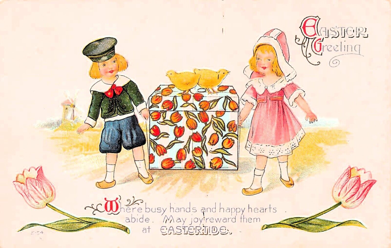 Easter Card Kids Gift Present Tulips Hastings Michigan c1917 Vtg Postcard D47