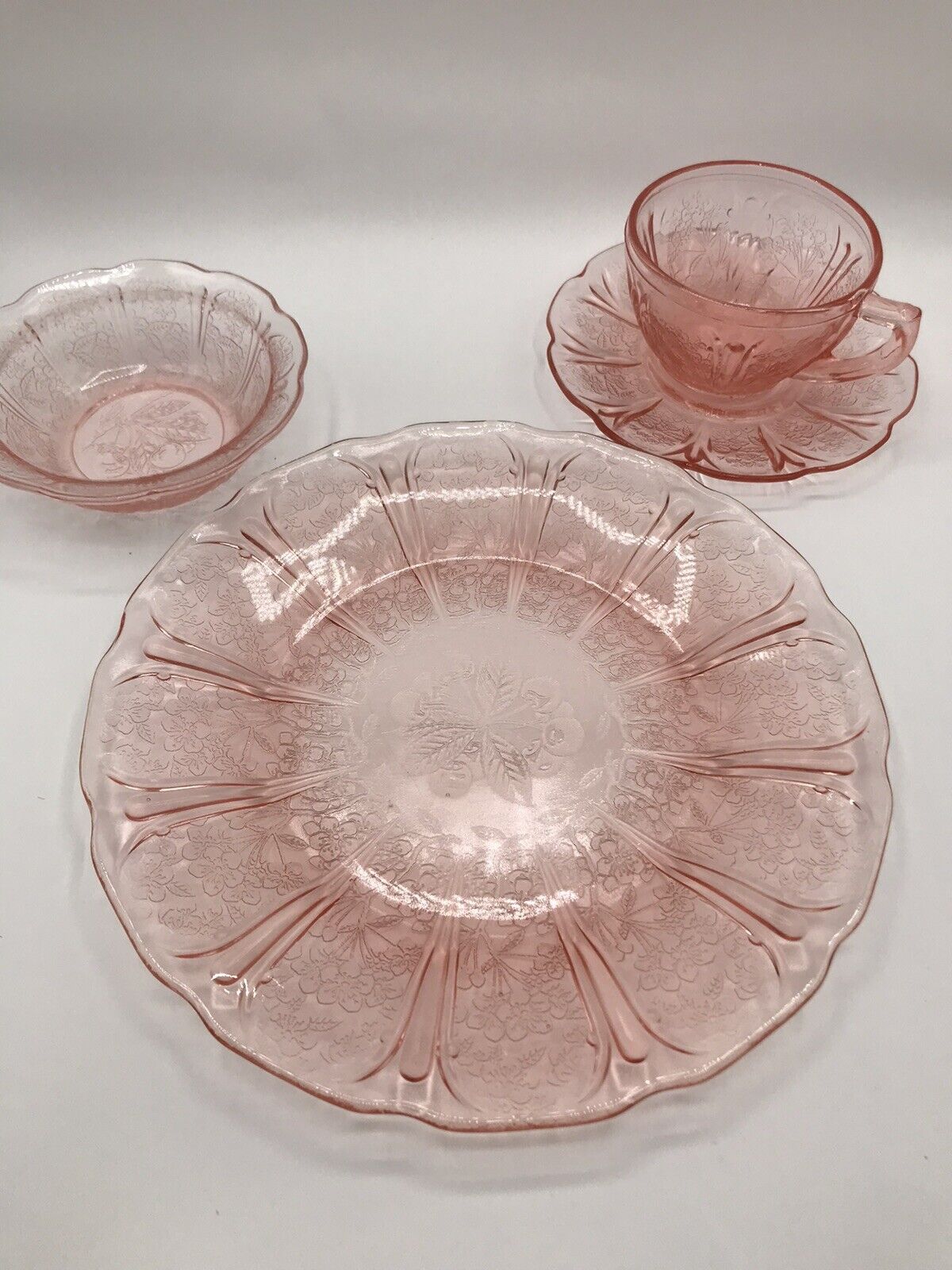 Rare Service for 8 Jeannette Pink Depression Glass Cherry Blossom Vintage