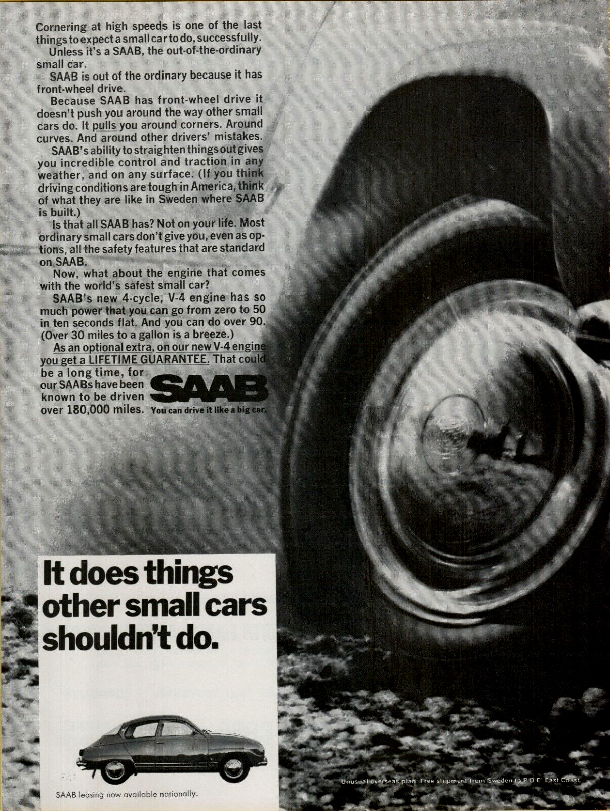 1968 Saab Front Wheel Drive Out of the Ordinary Small Car Photo Vintage Print Ad