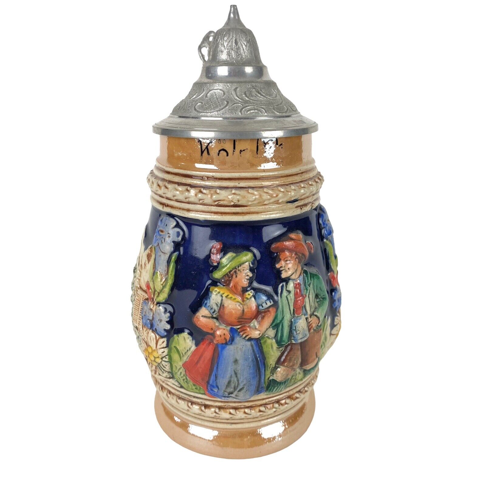 Vintage West Germany Beer Stein Lidded 6 3/4” tall Happy Couple