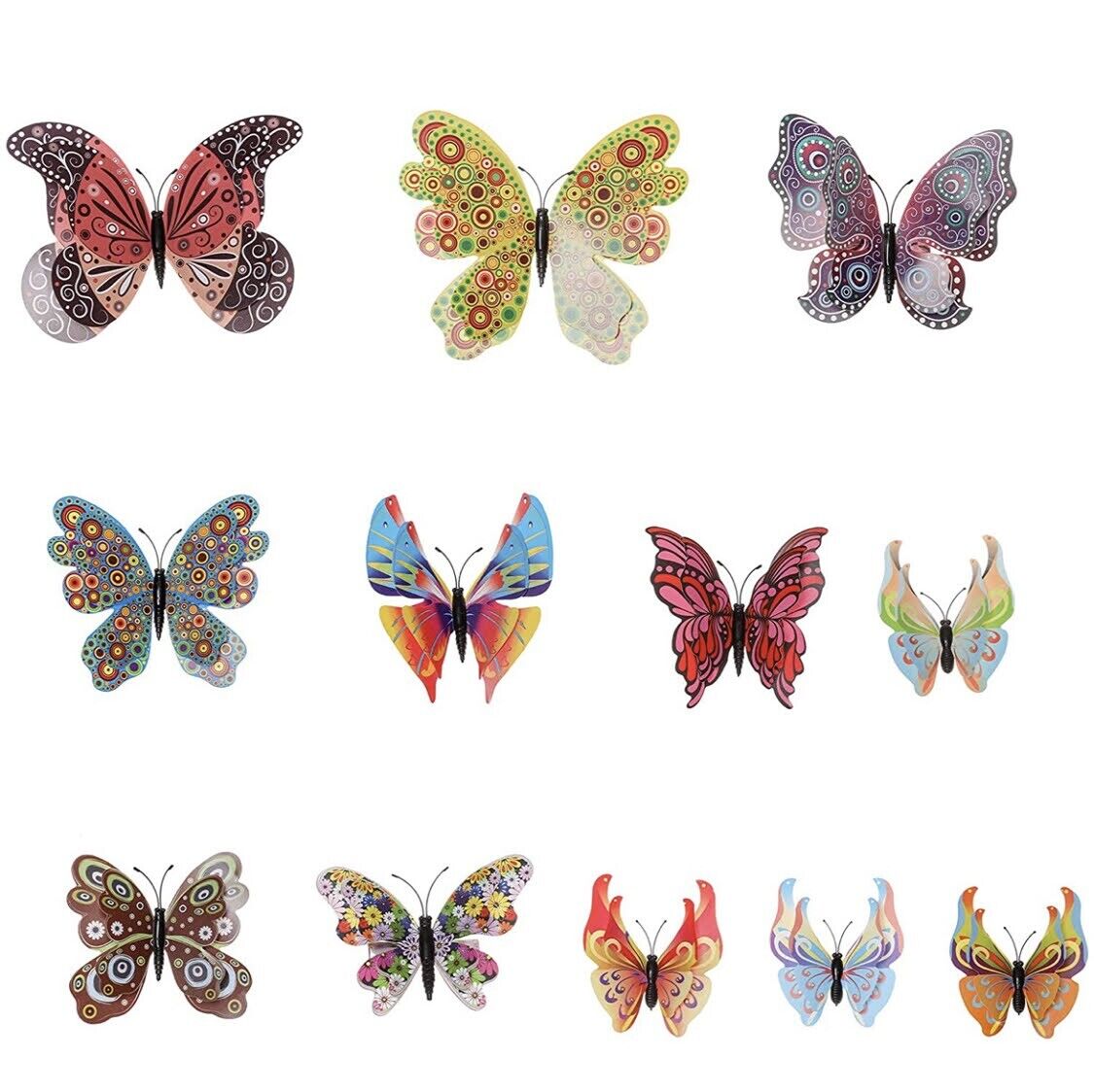 12 Pcs Butterfly Hair Clip Double Wings Realistic Natural Colorful All Sizes