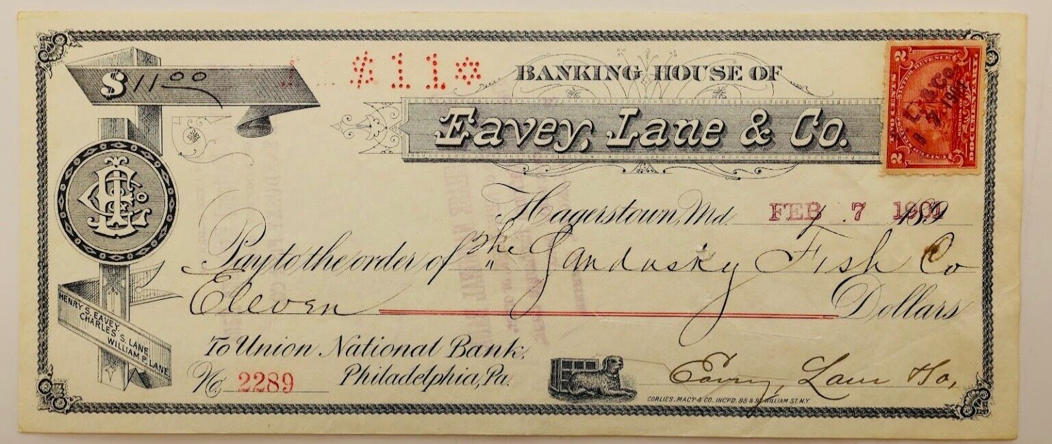 Antique Bank Draw, Banking House of Eavey, Lane and Co; Hagerstown MD, 1901