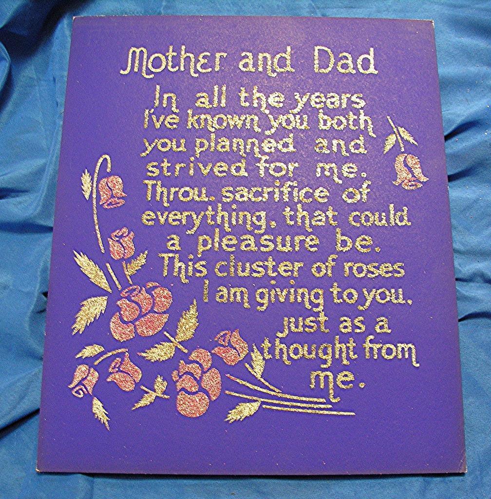 1940s VTG UNUSED ORIGINAL GLITTER WALL MOTTO SIGN card TO Mother & Fathers (Day)