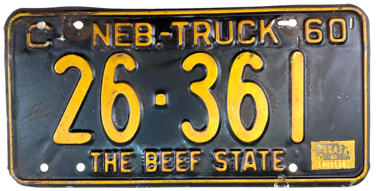 Vintage Nebraska 1961 Commercial Truck License Plate Antelope Co Decor Collector