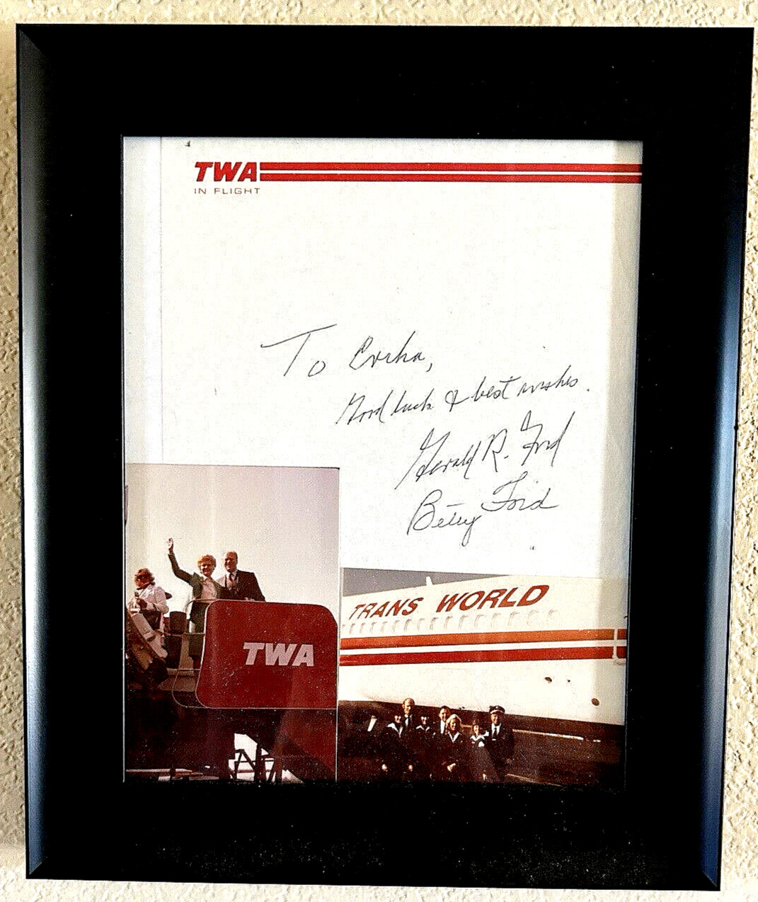 Authentic President Gerald Ford and Betty Ford Autograph with Pictures on TWA