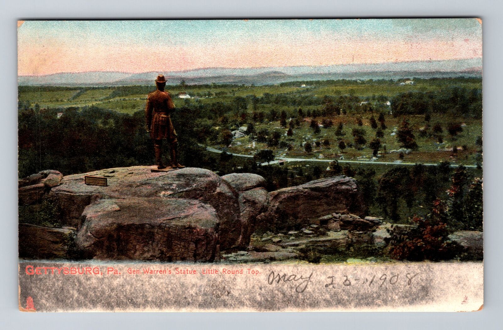 Gettysburg PA-Pennsylvania, Little Round Top Gen Warrens Statue Vintage Postcard