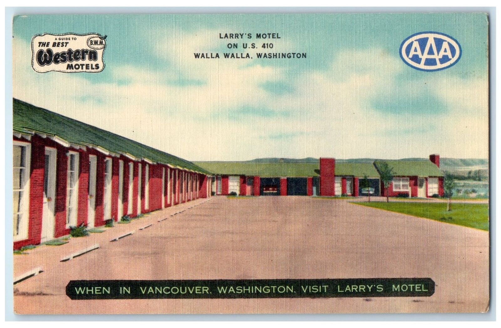 c1940\'s Larry\'s Motel  Roadside View Walla Walla Washington WA Unposted Postcard