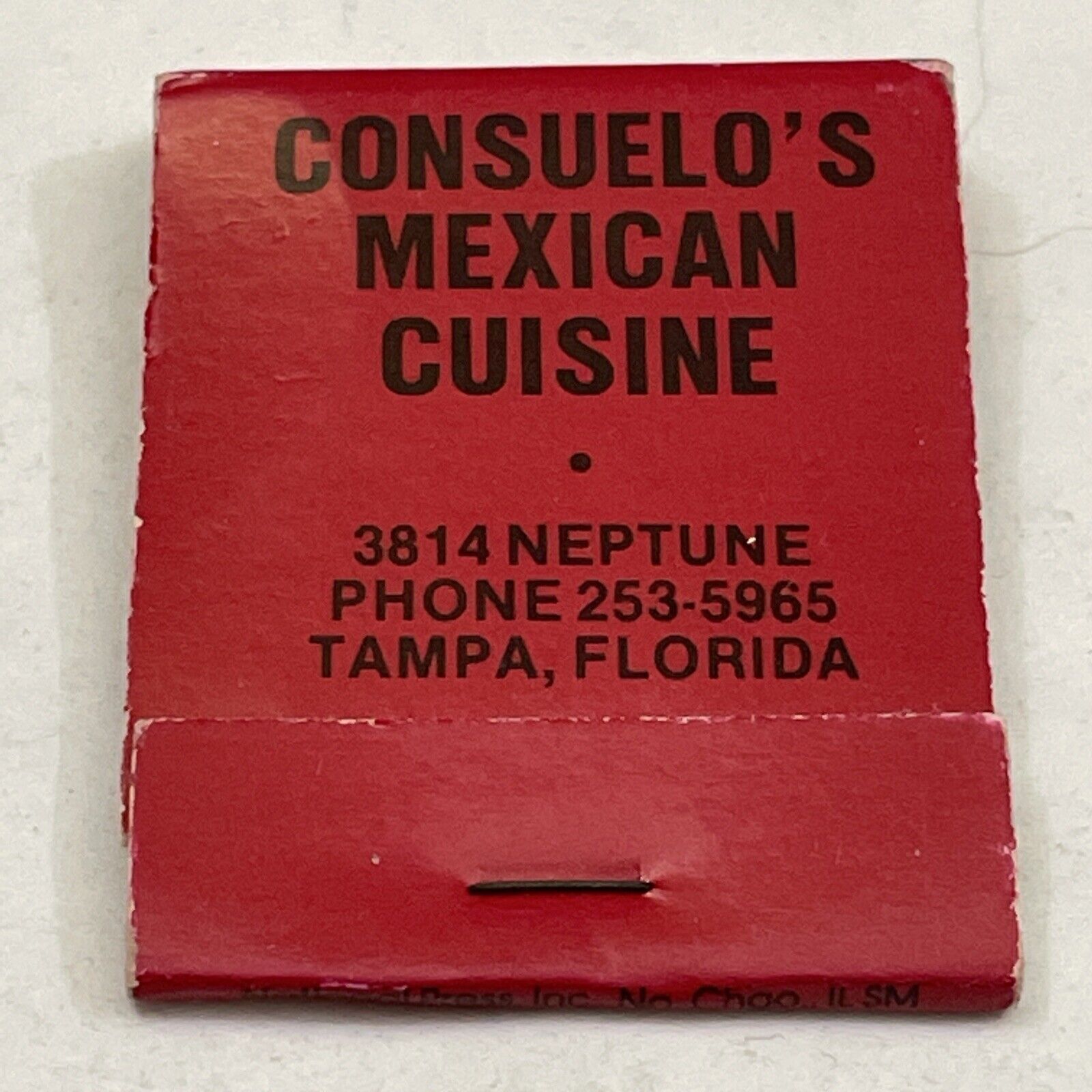 Vintage Matchbook Cover   Consuelo’s Mexican Cuisine Restaurant Tampa, FL. gmg