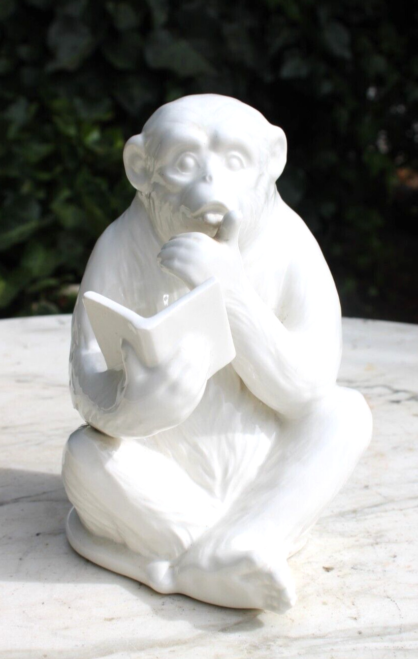 Vintage 70s Fitz & Floyd Monkey Business Reading Book Bookend Statue Ceramic