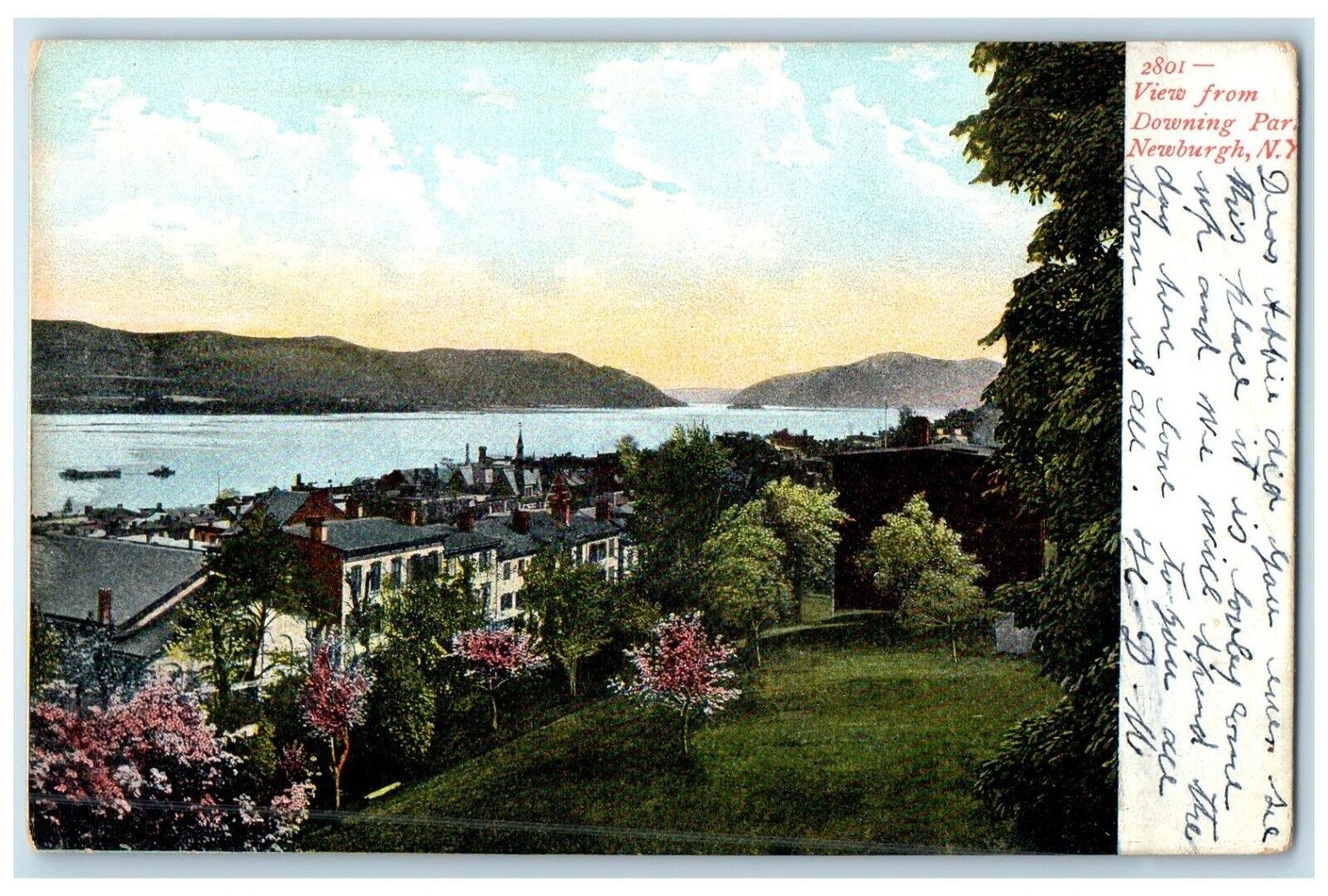 1907 View From Downing Park Newburg New York NY Posted Antique Postcard