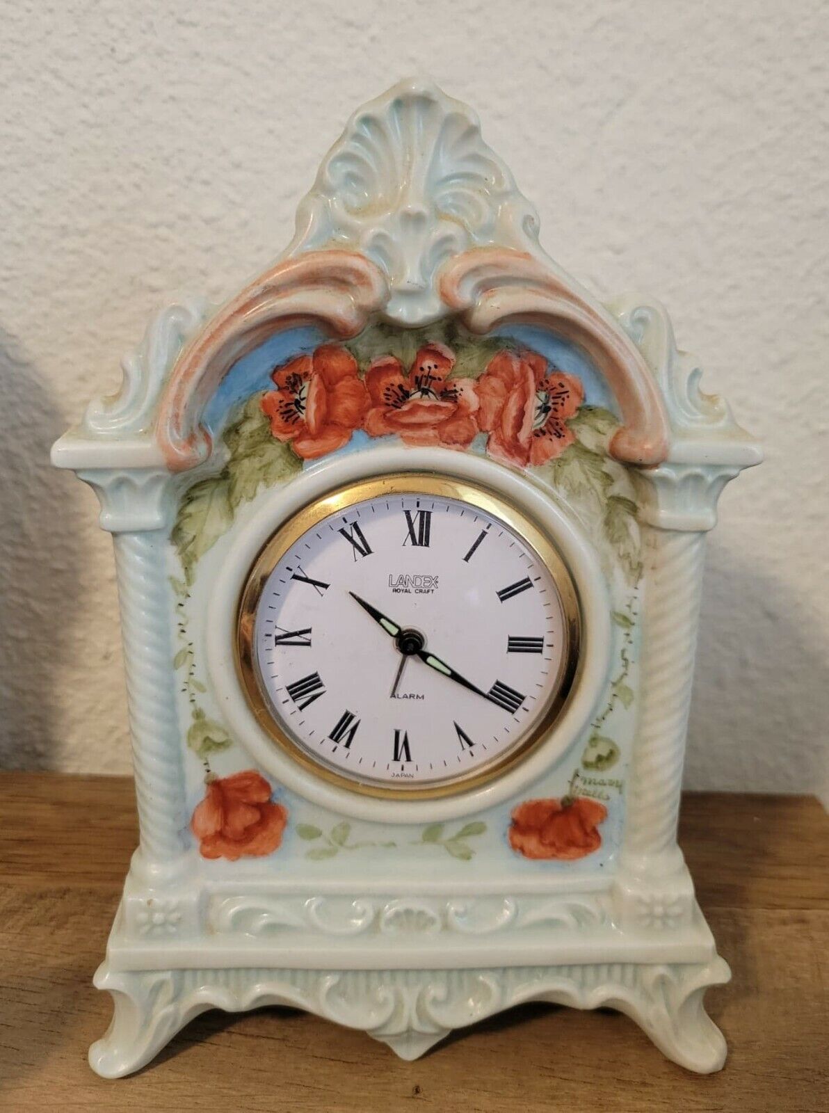 Signed Vintage Landex Royal Craft Porcelain Alarm Clock