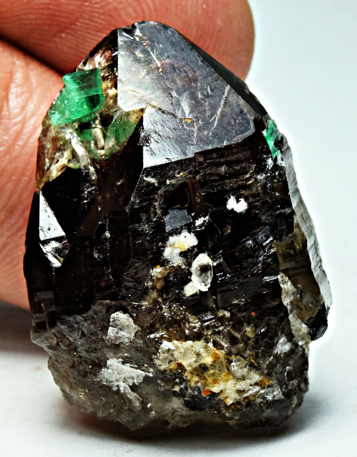 62 Carat Green Emerald Crystal Specimen With Smoky Quartz From Panjsher Afghanis