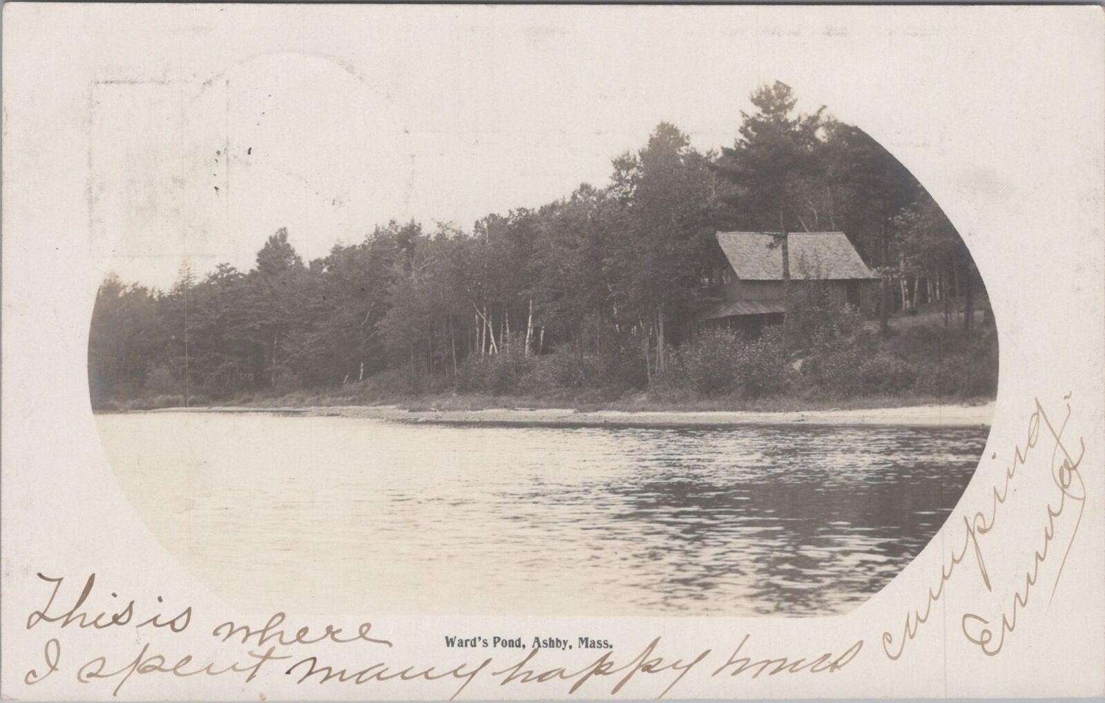 Ward\'s Pond, Ashby Massachusetts 1906 Eddy Make RPPC Photo Postcard