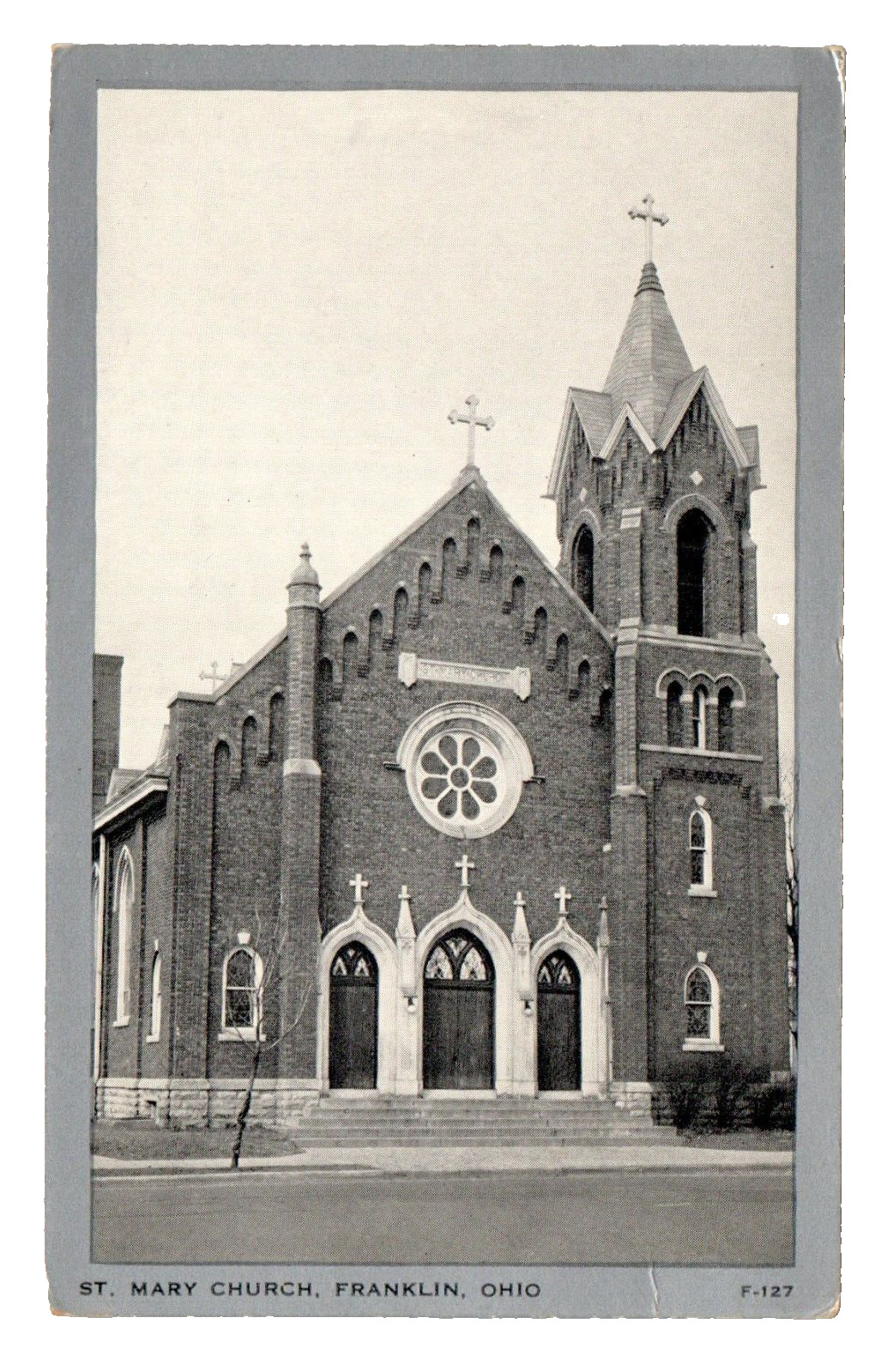 c.1930 St. Mary Catholic Church Franklin Ohio OH Postcard Warren County VTG