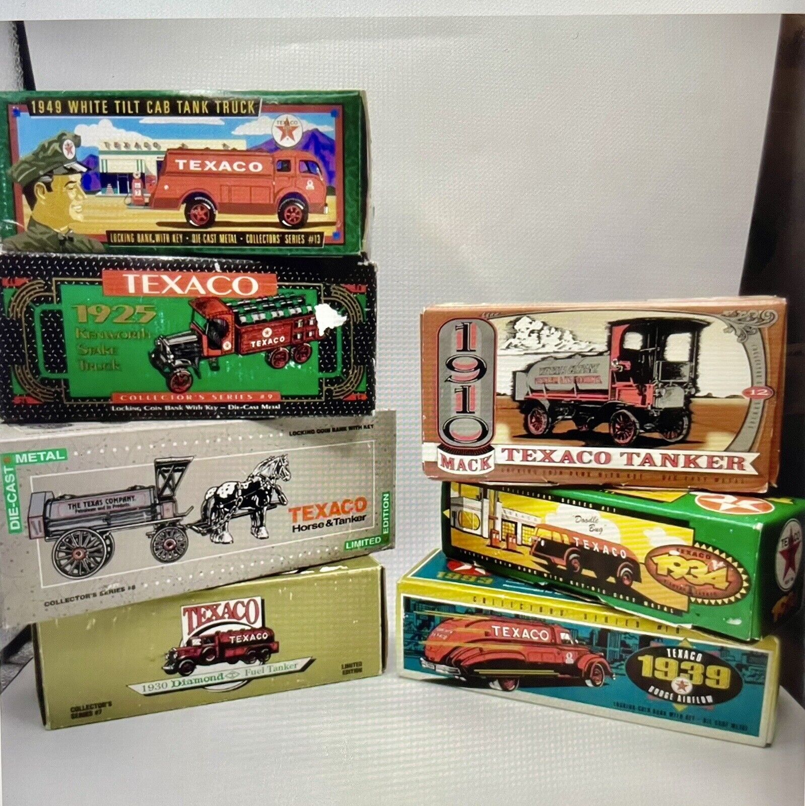 Lot of 7 Ertl Collectibles Texaco Diecast Metal Coin Banks Series #7 - 13