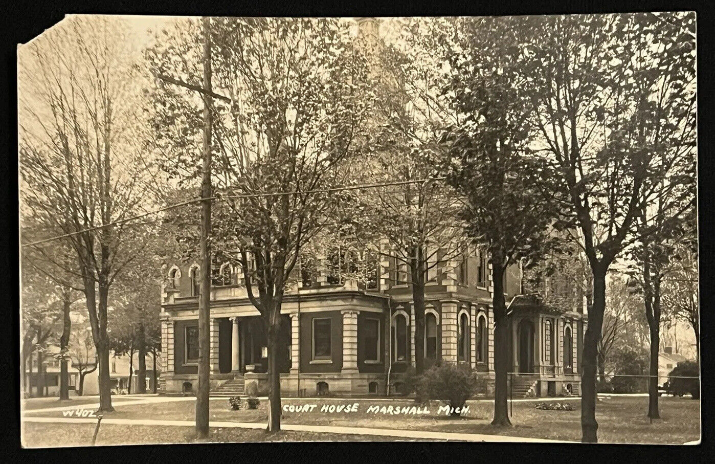 RPPC Marshall Michigan Courthouse Antique Real Photo Postcard c1910