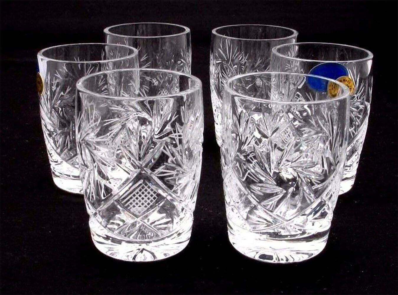 Set of 6 Russian Cut Crystal Shot Glasses 1.7 oz - Soviet / USSR Vodka Glassware