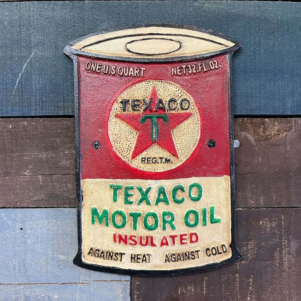 Texaco Motor Oil Can Plaque With Painted Antique Finish (8