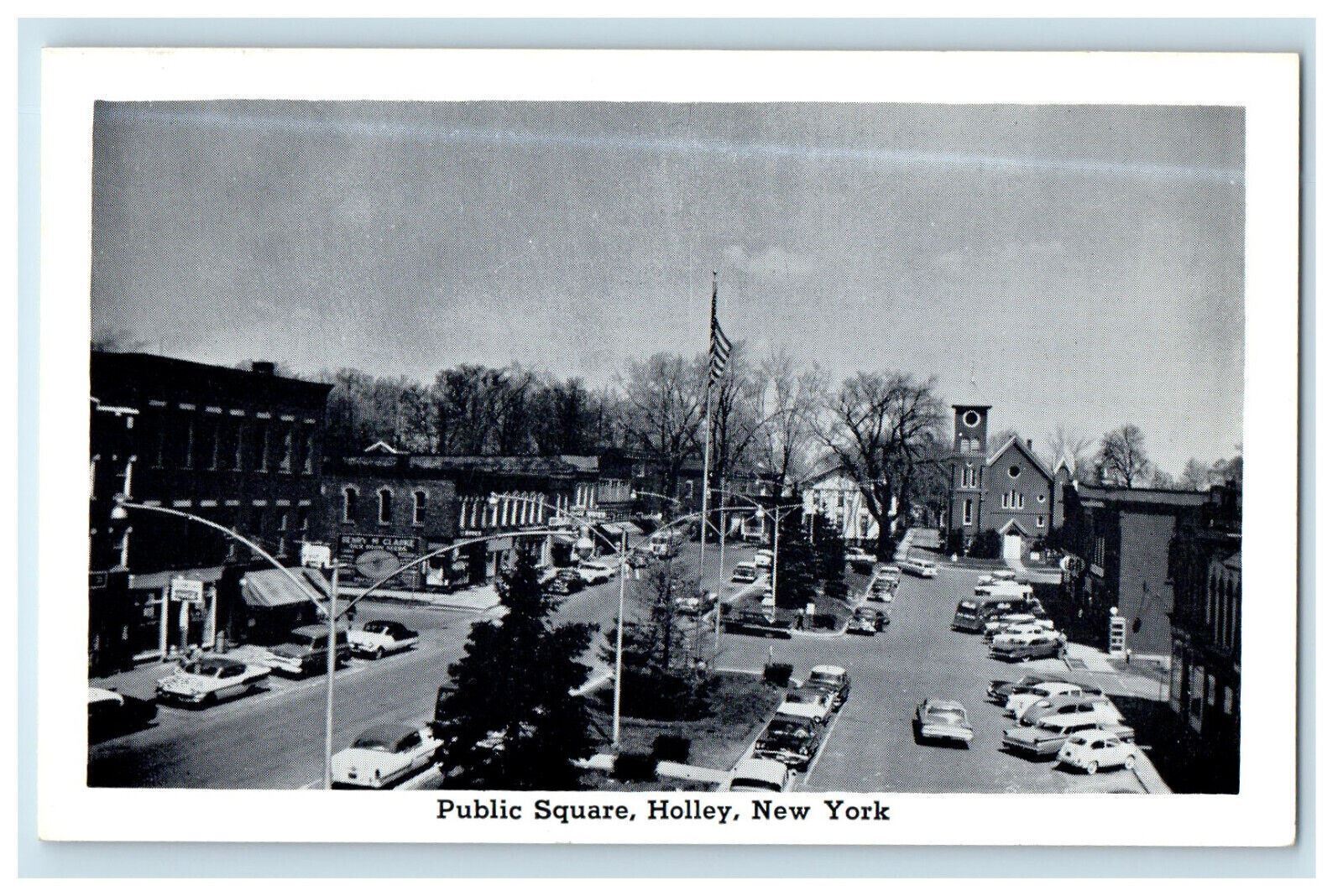 c1960s Car Parked at Public Square Holley New York NY Vintage Postcard