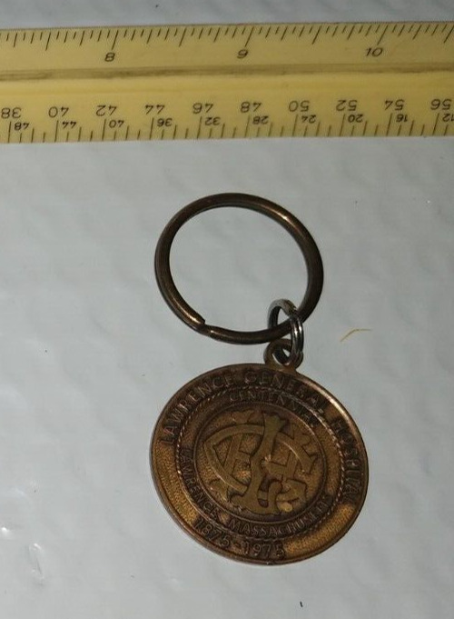 Lawrence General Hospital Centennial coin charm 1875-1975 key ring see pics,